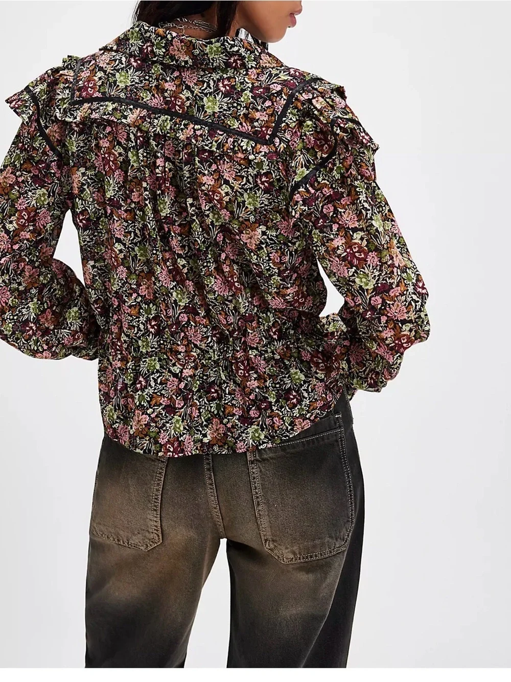 NWT Free People Daybreak Floral Print Long Sleeve Shirt Size Large